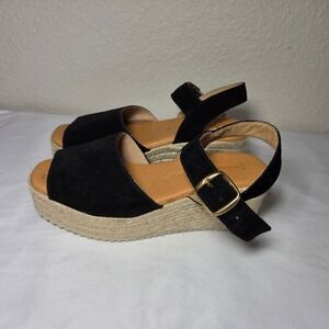 Spanish Sandal Co Black Suede Espadrille Platform Wedge Sandals Womens 40 Spain
